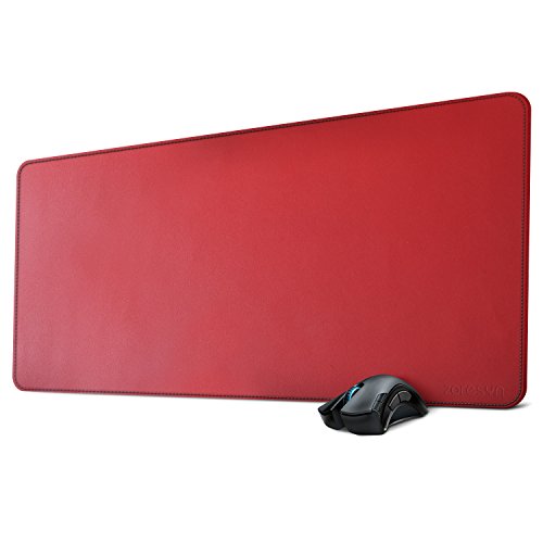 ZORESYN Tapete de rato tamanho XL 900 x 400 mm almofada de mesa couro PU para jogos e escritório com tamanho grande (vermelho)