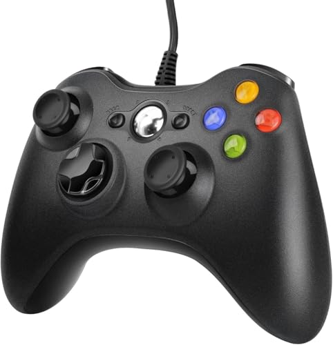 Diswoe Controlo para Xbox 360, controlo remoto PC com vibração, USB Wired Gamepad de controlador para Xbox 360/Xbox 360 Slim/PC (Windows 7/8/8.1/10/XP/Vista)