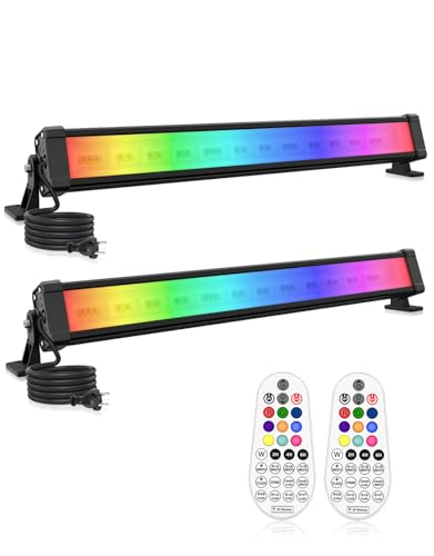 Foco LED RGB para exterior 42 W CLV luz LED RGB de parede com controlo remoto 360 ° barras de luz RGB 12 cores 6 Brilhos 2 modos dinâmicos memória e temporizador projetor cores IP66 para bar jardim