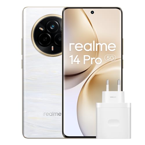 realme 14 Pro 5G Smartphone 8 + 256 GB telemóvel, processador Dimensity 7300, bateria 5280 mAh carregamento rápido de 45 W, ecrã OLED de 120 Hz, câmara tripla de 50 MP OIS, branco (com All Star All