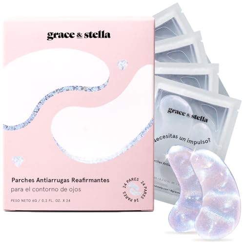 grace & stella Patches olhos malas e orelhas - remendos contorno de olhos com peptídeos e extrato de arroz - veganos, não testados em animais [24 pares]