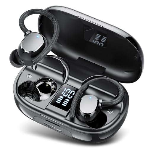 Auriculare sem fios desportivos, 2025 novos auriculares Bluetooth 5.3 com microfone HD, 128H capacetes sem fios Bluetooth com ecrã LED, IP7 impermeável, cancelamento de ruído ENC auriculares Running