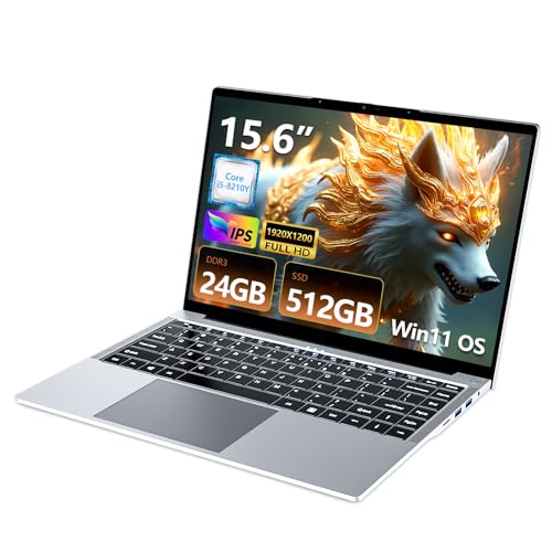 Computador portátil de 15,6 polegadas, Core I5-8210Y CPU, Win 11 PC portátil 24 GB RAM 512 GB SSD, computador portátil IPS FHD ecrã, computador portátil com Type-C+TF+USB3.0 Mini-HDMI+BT5+ Webcam+WI