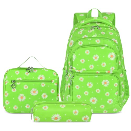 SIVENKE Conjunto de mochila escolar com lancheira, estojo para lápis, conjunto de 3 bolsas para livros estrelas mochilas escolares mochilas infantis 8 10 12 14 16 anos 3 peças conjunto de mochila