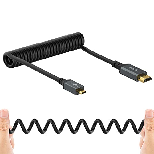 Twozoh Cabo em espiral micro HDMI para HDMI, cabo micro HDMI em espiral para HDMI completo, compatível com HDMI 2.0, 3D 4K UHD, 1080p (estende-se até 1,5 m)
