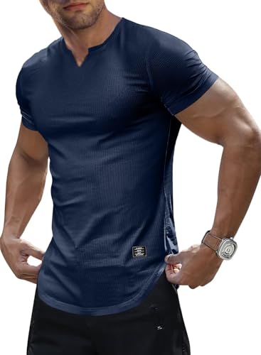 Meilicloth T-shirt masculina Slim Fit decote em V manga curta desportiva básica muscular cores várias S-3XL