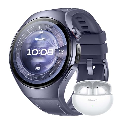 Huawei Watch 5, 46 mm Smartwatches, FreeBuds 6 i branco, multi-sensor revolucionário X-Tap, SpO2 com ponta de dedo, Health Glance, ECG, HRV, eSIM, 42 meses de garantia, roxo