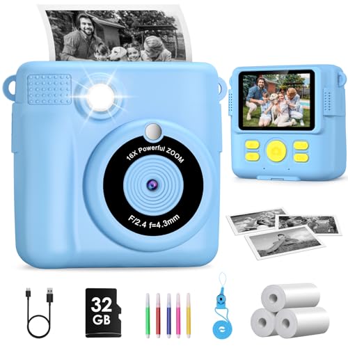 Câmara fotos infantis instantâneas, GREENKINDER câmara fotos infantis, 2,4" HD 1080P câmara instantânea para crianças com cartão de 32 GB, canetas coloridas e papel de impressão, presentes brinquedo