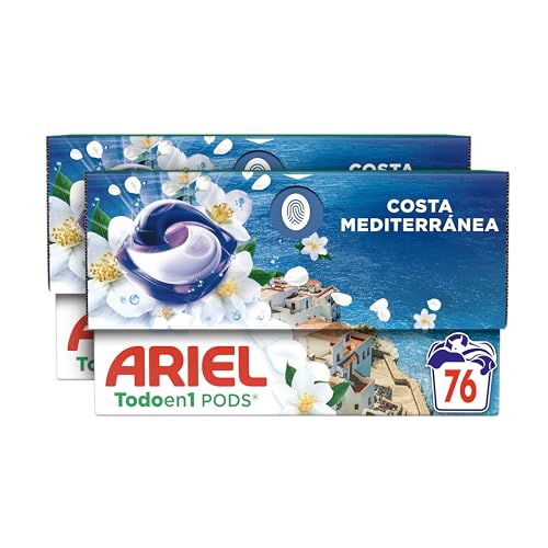 Ariel Tudo em 1 PODS Brisa marinha e jasmim, detergente líquido para máquina de lavar em cápsulas, 76 lavagens, edição limitada costa mediterrânica