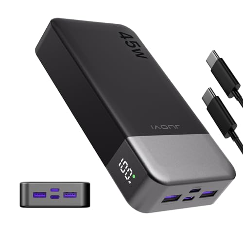 Banco de energia JUOVI carregamento rápido, carregador portátil de 20000 mAh 45 W, Samsung Super carregamento rápido com ecrã LED, carregador de telemóvel, USB C Power Bank para MacBook, para iPhone