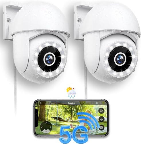 Câmara de vigilância Wifi exterior 2,4 G/5 G, câmara de segurança em nuvem de 2,5 K 4 MP com função de panorâmica, visão noturna colorida, gravação contínua 24 horas do dia, seguimento automático
