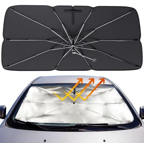 Guarda-sol guarda-chuva dobrável de carro - proteção UV e redução de calor para para-brisas - fácil de instalar e guardar - universal para carros, SUVs (138 x 79 cm)