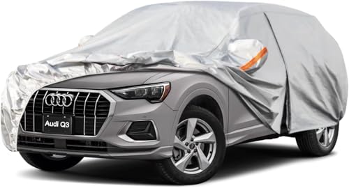 Kayme Capa de carro exterior, compatível com Audi Q3 (2012-2025), capa para carro impermeável, respirável, anti-UV, anti-pó, de 6 camadas, cobertura de carro com fecho de correr e forro de algodão.