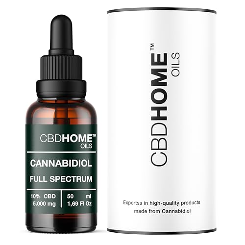 CBD HOME Oil Óleo CBD 10% Full Spectrum - 50 ml, FORTE - 5000 mg - Bases ecológicas de óleo de coco e cânhamo - Enriquecido com 10% CBD espectro completo e ômega 3-6-9, fabricado na UE