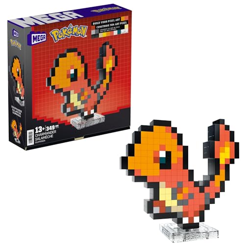 Mega Pokémon Pixel Art Charmander 349 blocos de construção, estilo retro pixelado, decoração para colecionadores, brinquedo + 13 anos (HTH76)
