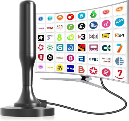 Antena de TV interior, antena de portátil TV digital inteligente HD interior, suporte 4K, 108P com canais locais, pode receber sinais DVB-T2 DVB-T-VHF-UHF (preto)