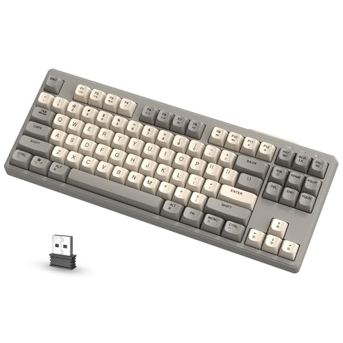 ATTACK SHARK x FREEWOLF M87 80% teclado sem fios para jogos, 87 teclas TKL RGB sensação mecânica SA PBT teclado Bluetooth/modo duplo 2,4 Ghz, QWERTY, bateria 4000 mAH para Mac/Win - cinzento cremoso