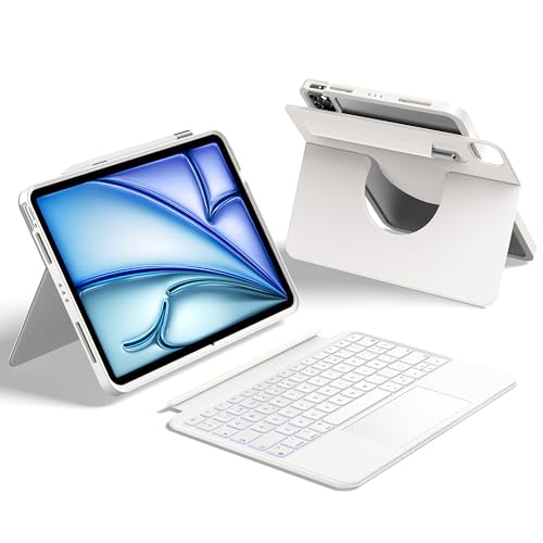 HOU Teclado rotativo para iPad Air 11 (M3/M2) 2025, capa magnética removível com teclado para iPad Pro 11 (4ª/3ª/2ª/1ª) e iPad Air (7ª/6ª/5ª/4ª), com painel de toque, retro Iluminação, Espaço Anol