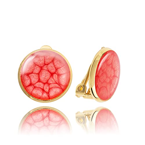 Pendientes de Clip - Orejas No Perforadas Confortable Elegantes Clásico Pequeño Redondo; Joyería para Mujer (Estilo 29 - Pintado Rojo Oro)
