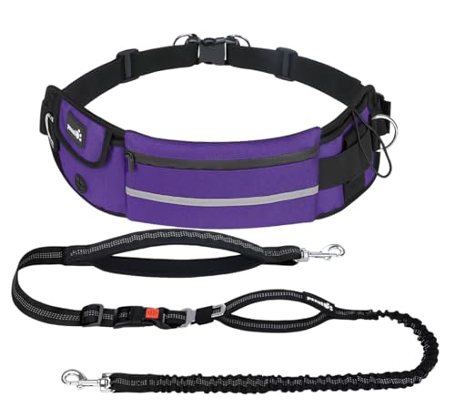 Pecute Trela para cão com mãos livres para cães até 110 kg de absorção de choque, confortável, costura refletora, ideal para corrida, corrida e caminhada, roxo