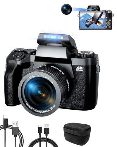 Ade Câmara digital 4K 64 MP câmara fotográfica com ecrã táctil de 4,0", Zoom Digital 16X câmara compacta com lente grande angular e macro, Wi-Fi, bolsa para câmara, câmara dupla