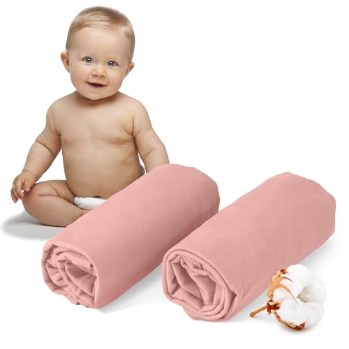 Dreamzie - Conjunto de 2 lençóis berço 40 x 90 algodão ajustáveis - Oeko Tex certificado - rosa - lençol de baixo berço 40 x 90 algodão 100 %