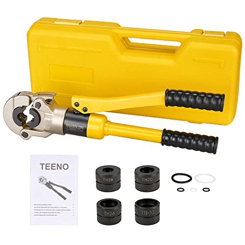Pince à Sertir Hydraulique Professionnelle TEENO (100kn), Tête Rotative à 360°, avec Coupe-Tube, pour tube composite avec raccords du profil TH16, TH20, TH26, TH32