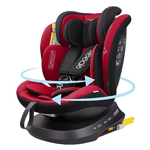 Reecle I-Size Cadeira de carro giratória 360 com ISOFIX, 40-150 cm (0 ~ 36 kg), aprox. 0-12 Anos (Vermelho)
