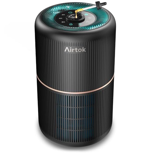 AIRTOK Purificador de ar, purificador de ar com esponja de fragrância, filtro HEPA para alergias, fumo, concha de animais de estimação e odores, com luz noturna, temporizador, bloqueio para crianças
