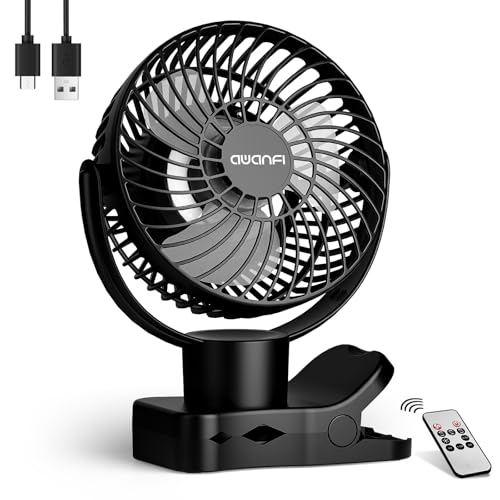 AWANFI 10000 mAh Ventilador USB, portátil Clip-on Fan, recarregável ventilador com controlo remoto, luz LED, oscilação, mini ventilador de mesa para campismo, escritório, quarto, carrinho