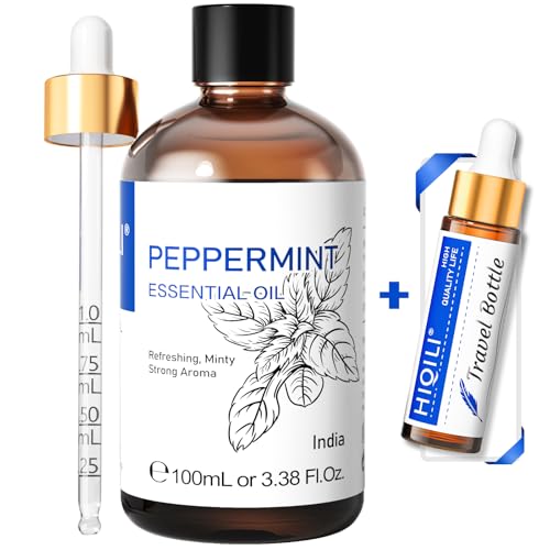 HIQILI Óleo essencial hortelã 100 ml, 100% natural, óleo de aromaterapia para rosto, velas, difusor de pele e cabelo, 3,38 Fl Oz