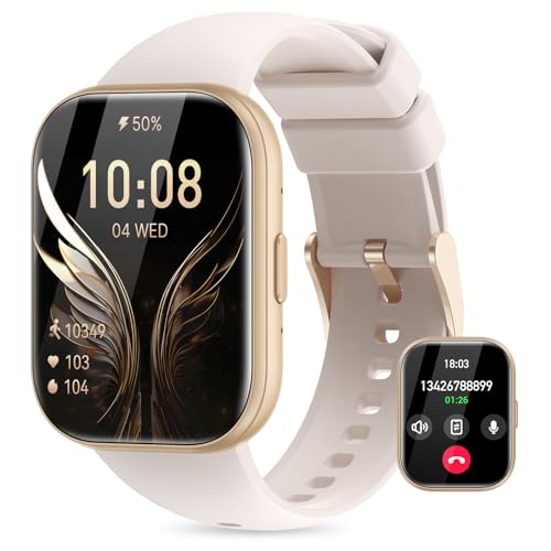 Miecgth Relógio inteligente mulher 1,75" TFT Smartwatch com chamadas Bluetooth IP68 pressão arterial monitor de sono ciclo menstrual Fitness Tracker Android iOS (bege)