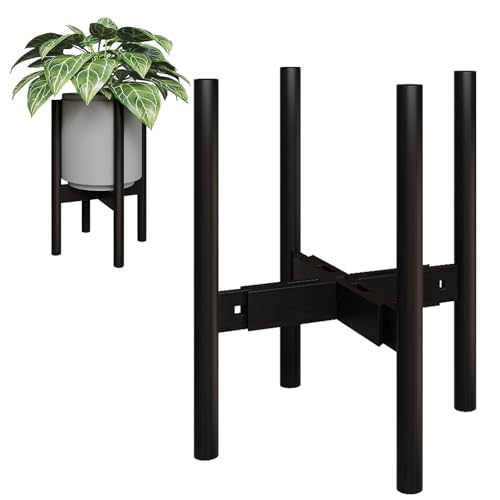 Bamworld Vasos com pé de madeira de meados do século suporte vasos interior e suporte para plantas moderno para flores estantes para plantas ajustável para interior e exterior (preto)