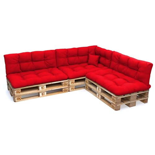 POKAR Conjunto de almofadas de 8 peças para europeu, resistente à água: 3 x 120 x 80 + 3X 120 x 40 1 x 60 x 40 + 1 x 40 x 40, para sofá de paletes, sem palete, vermelho