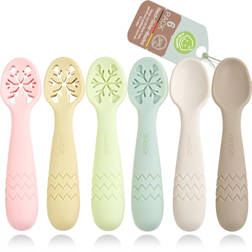 OKONKN Colheres de silicone para bebé (6 unidades) – colher de aprendizagem para bebés estágios 1 2 3 – para bebés, crianças pequenas e na idade de aprender, presente ideal - alternativa ao mordedor