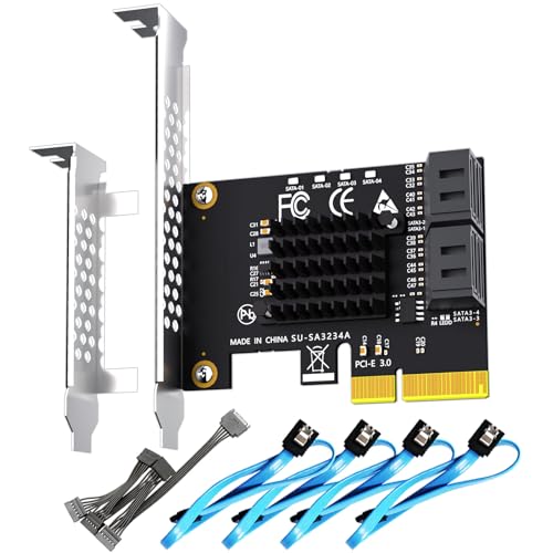 GLOTRENDS SA3234-C 4-Port PCIe X4 SATA Placa de expansão com cabos de alimentação e SATA, compatível com Windows, Linux, Mac OS, NAS