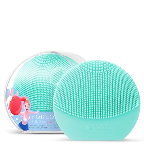 Foreo Luna Play Plus 2, escova de limpeza facial, limpador facial de 1 minuto, acessório de viagem, massajador facial de silicone, para férias, todos os tipos de pele, Minty Cool