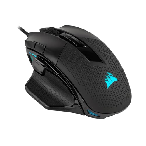 Corsair NIGHTSWORD RGB Rato de jogo FPS/MOBA com cabo - 18.000 PPP - 10 botões programáveis - sistema de pesos - compatível com iCUE - PC, Mac, PS5, PS4, Xbox - preto
