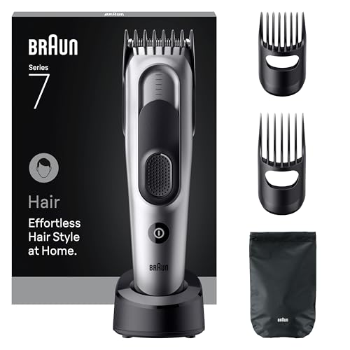 Braun Corta-pelos série 7 HC7590, máquina de cortar cabelo para homem, 5 acessórios de Styling, lâmina de corte ultra afiada, 17 comprimentos, 50 min de automonomia, lavável, cinzento