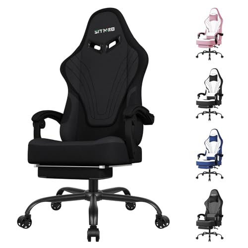 Cadeira Gaming ergonómica secretária, para videojogos ou escritório, cadeira Gamer com almofada lombar e apoio de cabeça, regulável em altura e reclinável, tecidos cadeira confortável com apoio para
