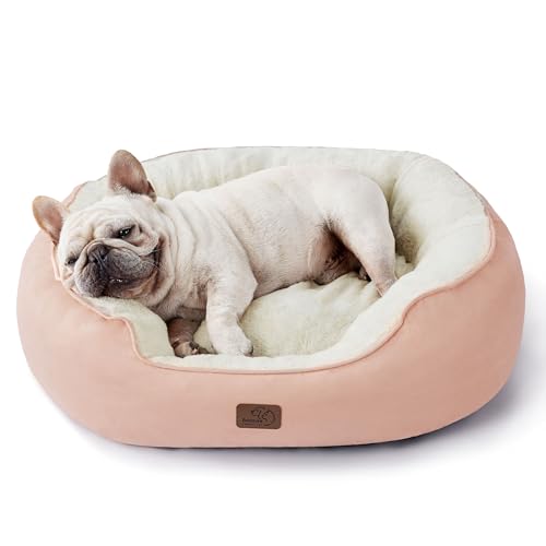 Bedsure Cama grande - redonda lavável, antiderrapante, para gatos e cães médios até 18 kg, interior rosa 76 x 61 x 20 cm