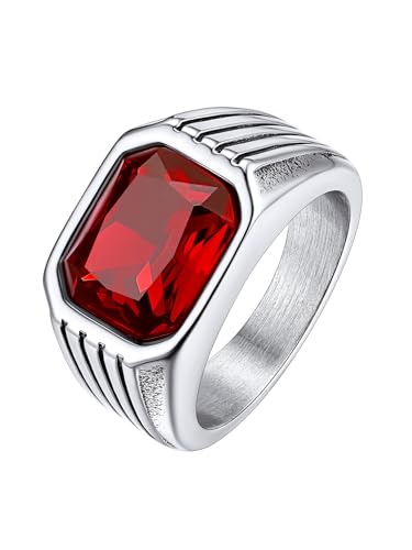 Bestyle Anéis de aço inoxidável para homem, anel de selo grosso para homem, anel com pedras preciosas sintéticas, tamanho 14,5-32,5, com caixa de presente
