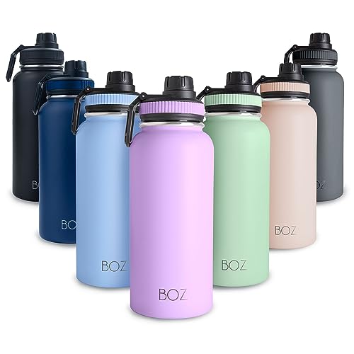 BOZ Garrafa de água de aço inoxidável de 1 l, garrafa térmica de 1 litro com isolamento de parede dupla, garrafa térmica água fria e quente de boca larga sem BPA, garrafa isotérmica anti-derrame cor