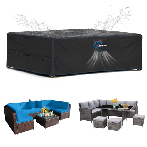SIRUITON Capas para móveis de jardim de 242 x 125 x 90 cm, com ventilação de ar, impermeável, resistente ao vento, tecido Oxford 420D resistente a rasgos, capa para mesa de exterior,