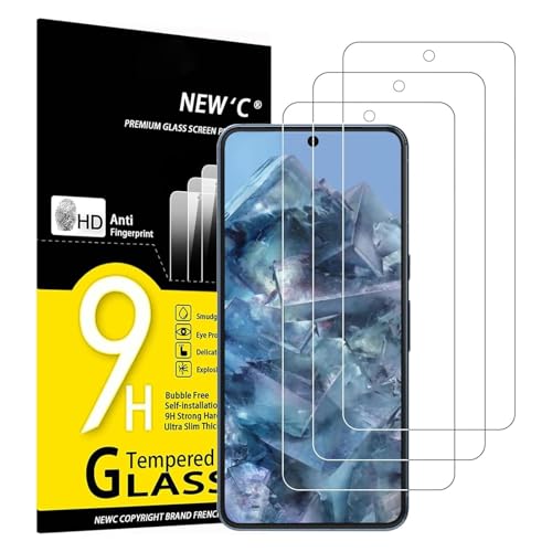 NEW'C 3 peças, protetor de ecrã para Google Pixel 8 Pro, vidro temperado anti-riscos, anti-impressões digitais, sem bolhas, dureza 9H, 0,33 mm ultra transparente, ultra resistente
