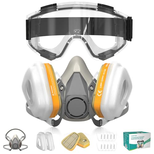 SURFOU Máscara de gás com filtro, máscara de pintura máscaras antipoeira, anti-poeira respirável, máscara reutilizável inclui filtros para máscaras, reutilizável Face Respirator