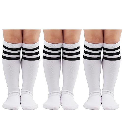 DRESHOW Meias de futebol para crianças às riscas até ao joelho meias de algodão uniforme desportivo longo tubo de meias para meninos meninas