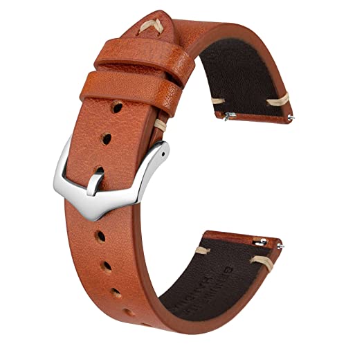 BISONSTRAP Correias de relógio para homem, correias de relógio de couro costuradas à mão, libertação rápida, 18 mm 20 mm 22 mm
