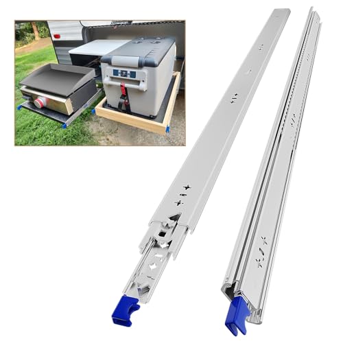 AOLISHENG Guias de correr para gavetas com travão de 1000 mm extensão completa para trabalho pesado trilhos para gavetas 100 kg capacidade de carga com fechadura 1 par (2 peças)