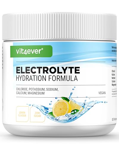 Eletrólitos - 400 g (80 rações) - Fórmula hidratante com cloreto, potássio, sódio, cálcio, magnésio - Perfeito para atletas com perda de líquidos - sem açúcar - Vegan - sabor limão